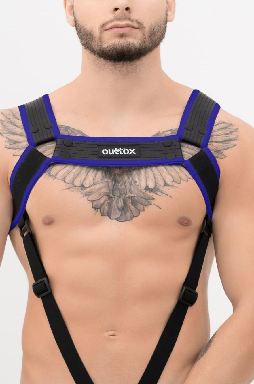 Outtox. Body Harness with Snaps. Black+Blue 'Royal'