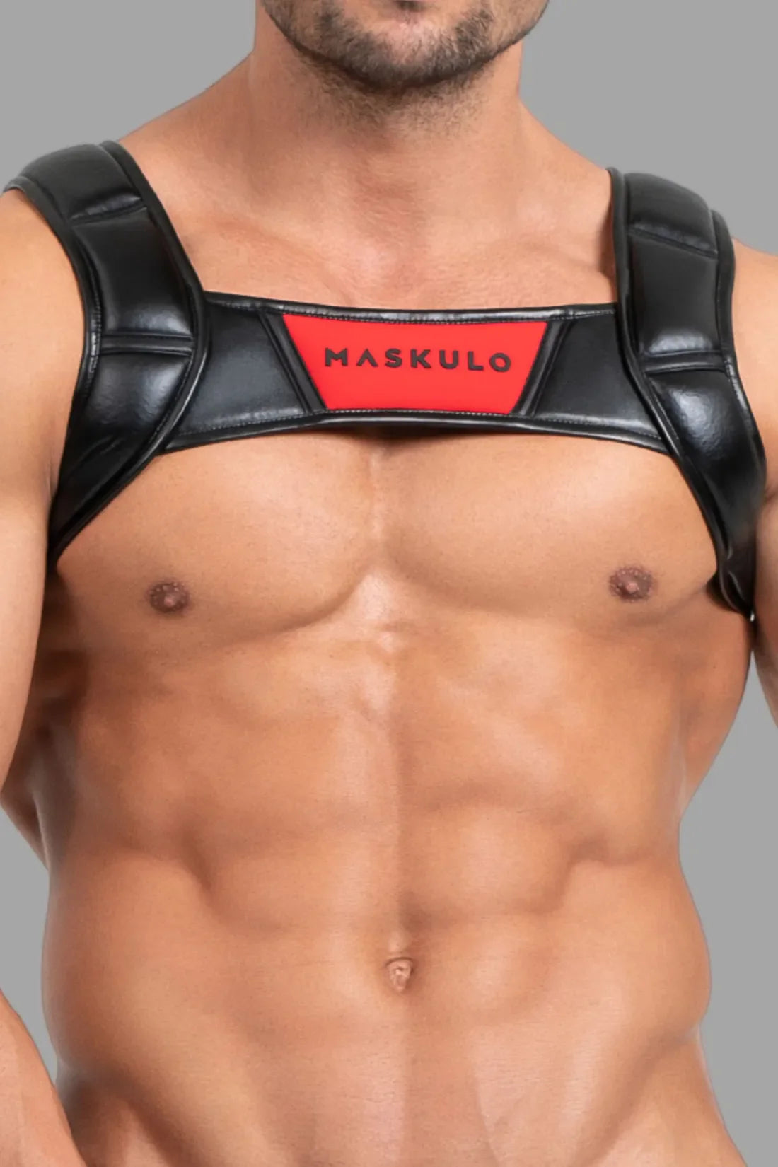 Bulldog Harness with 3D Logo. Black & Red