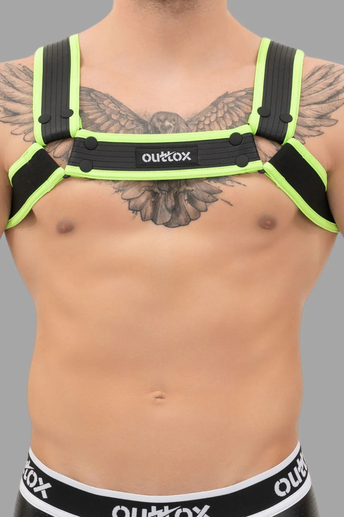 Outtox. Bulldog Harness with Snaps. Black and Green &