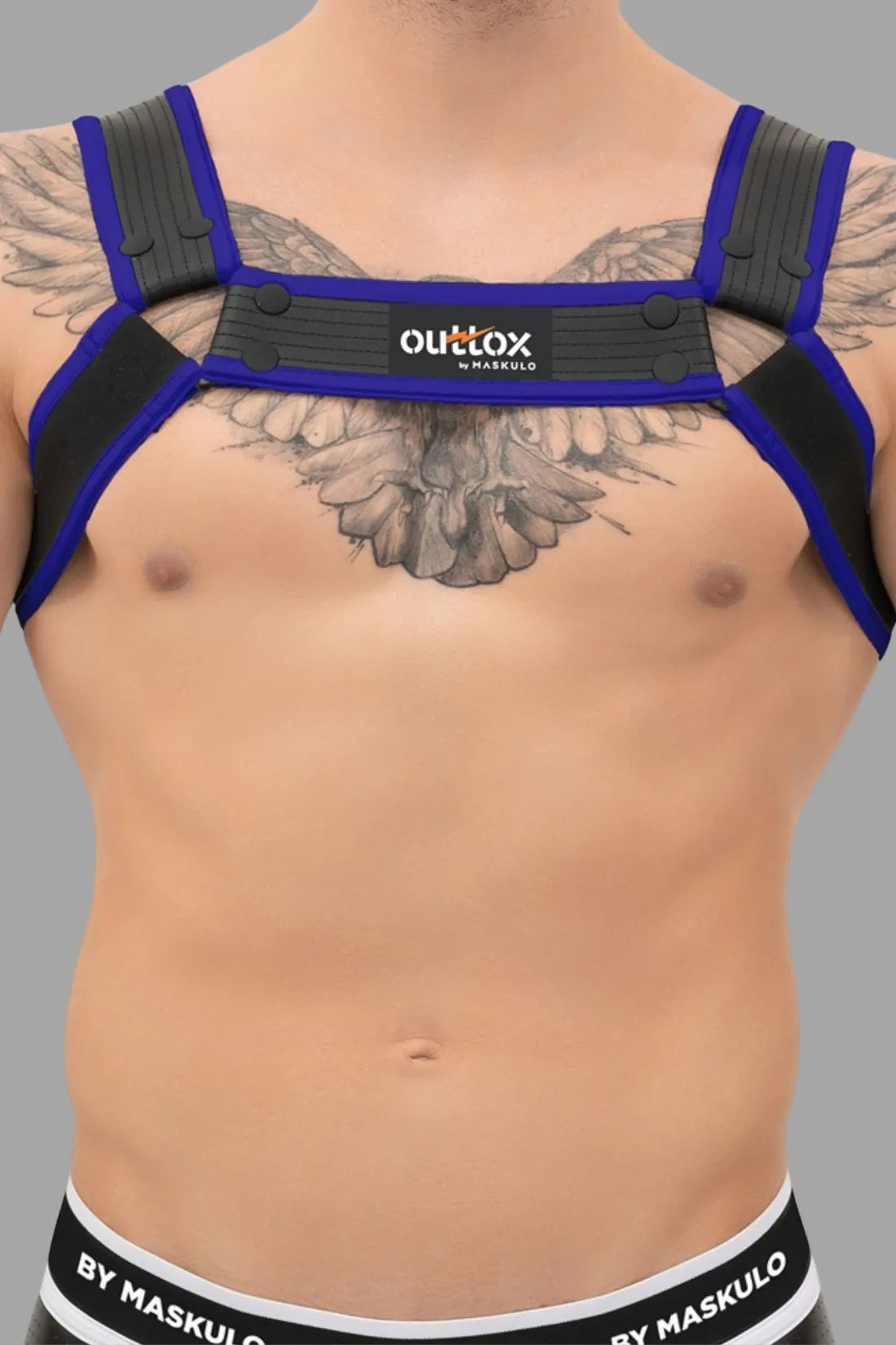 Outtox. Bulldog Harness with Snaps. Black & Blue