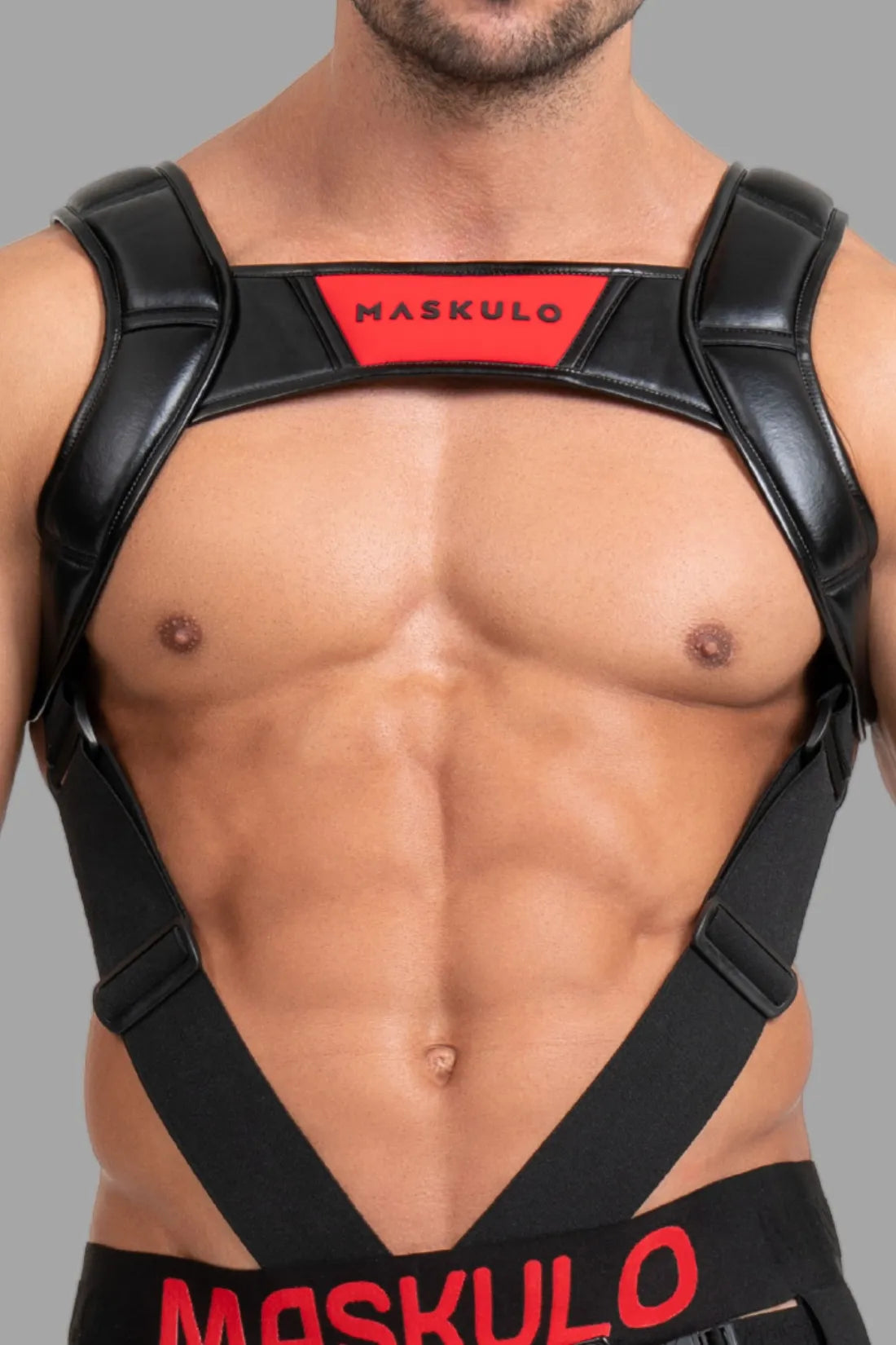 Body Harness with Push-up Effect. Black and Red