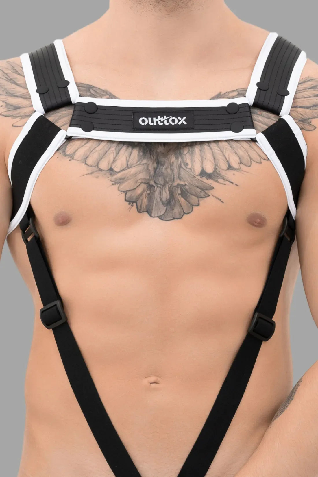 Outtox. Body Harness with Snaps. Black & White