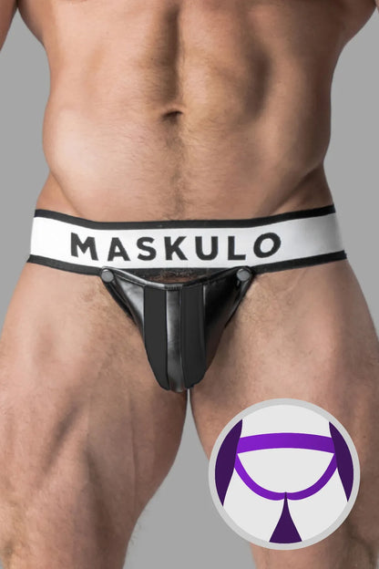 Jockstrap pour homme. Braguette amovible. Noir et blanc