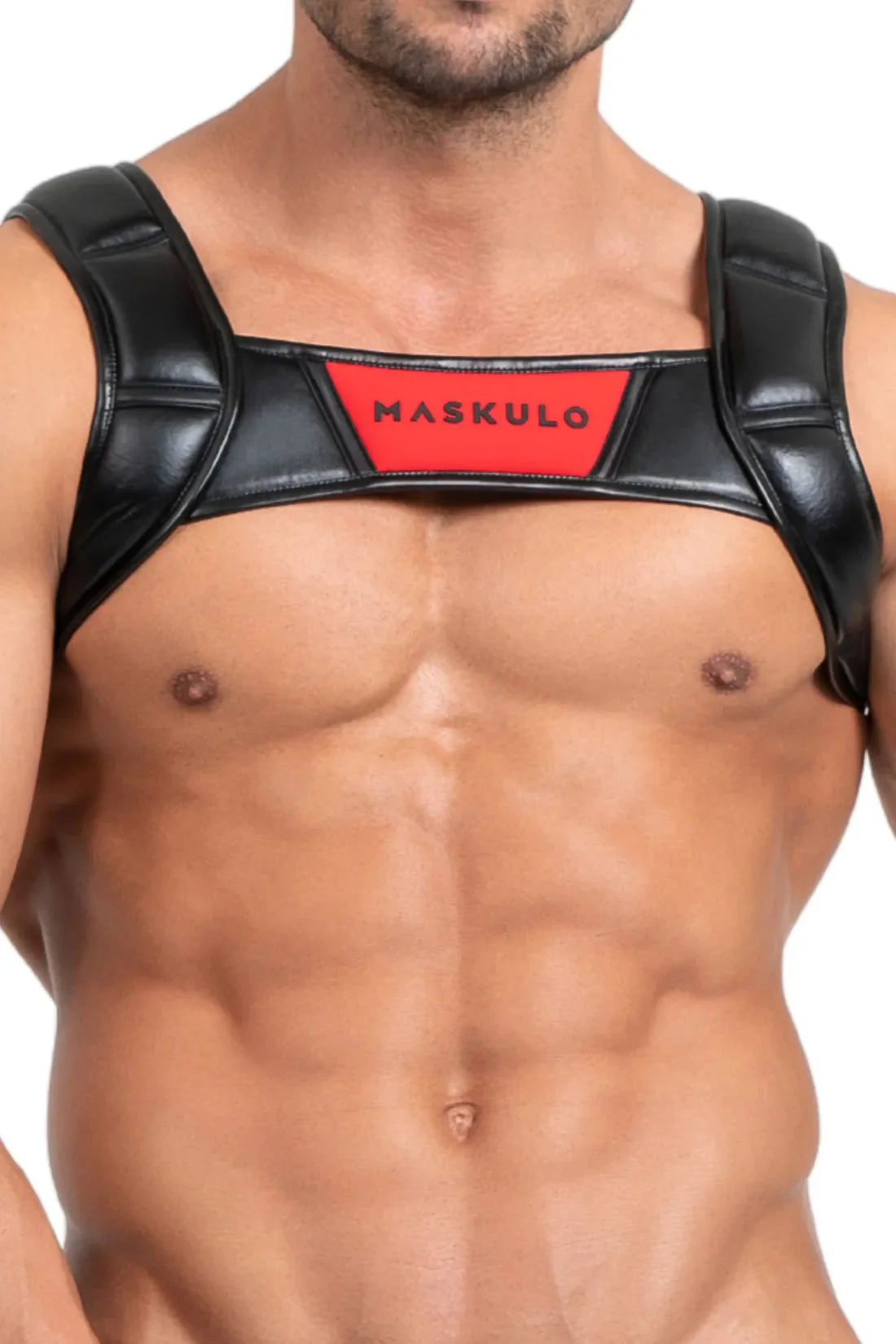 Bulldog Harness with 3D Logo. Black & Red