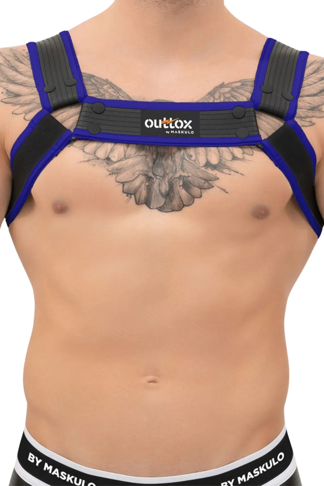 Outtox. Bulldog Harness com Snaps. Preto e Azul