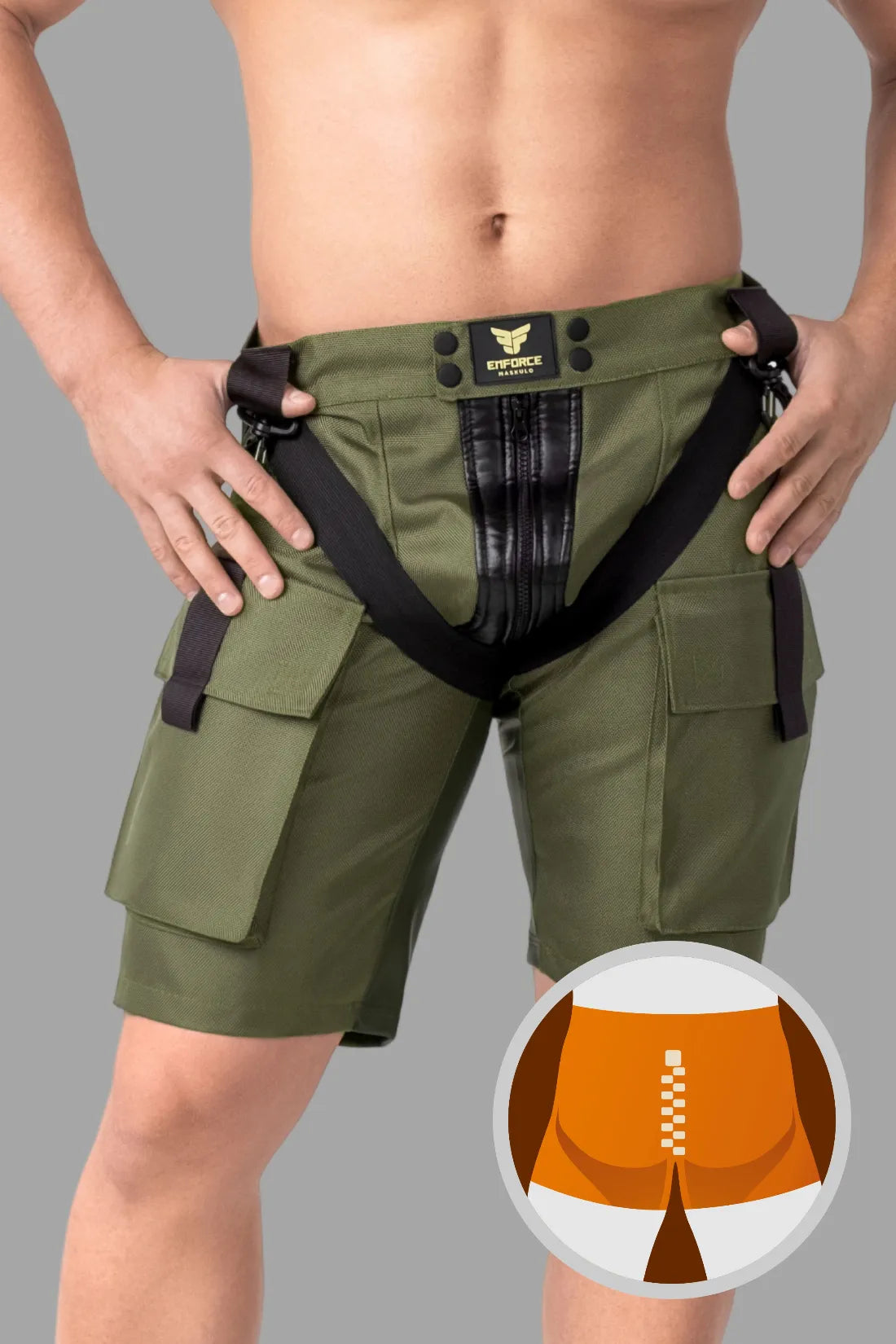 Cargoshort met ritssluiting aan twee kanten. Groen &