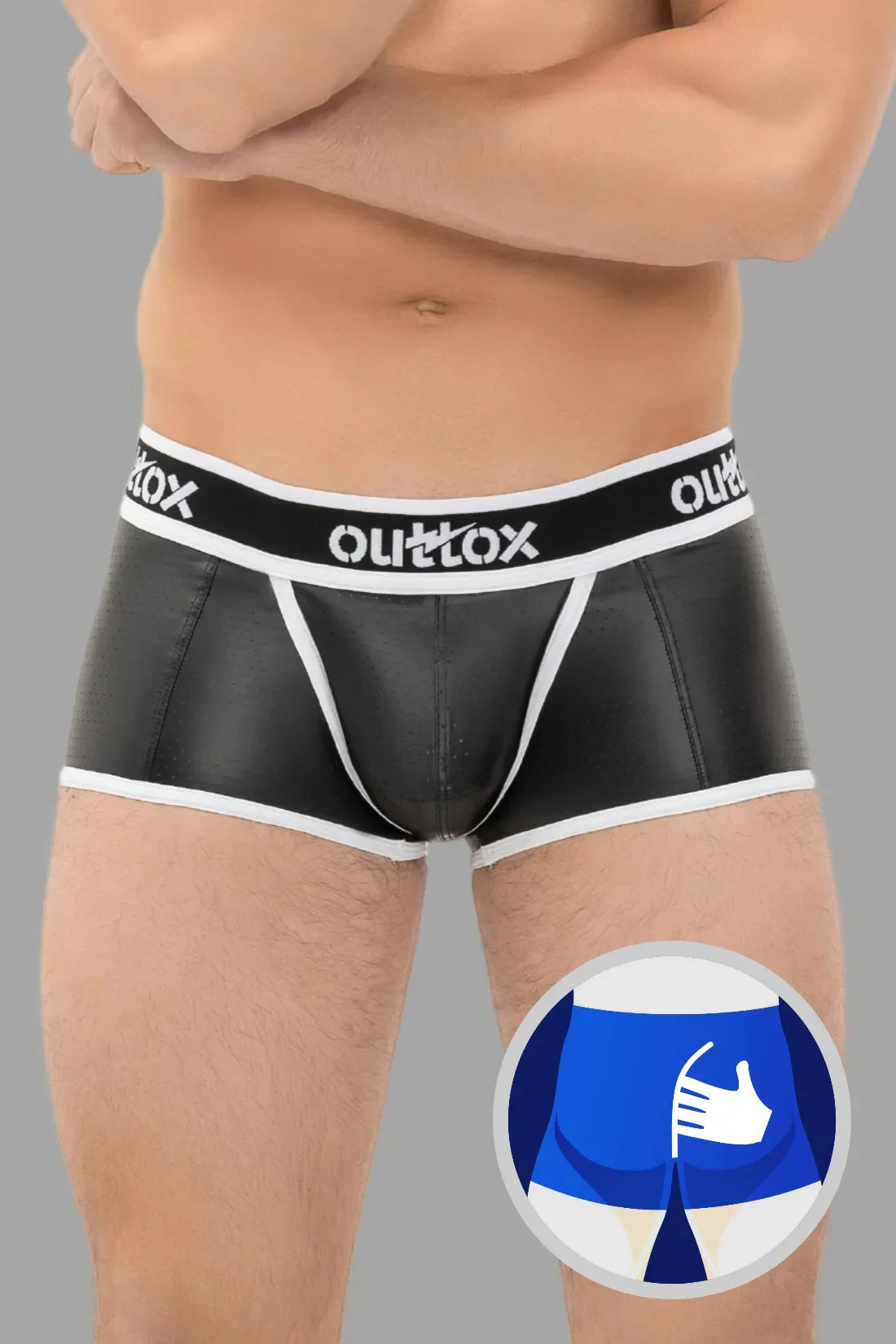 Outtox. Wrapped Rear Trunk Shorts with Snap Codpiece. Black & White