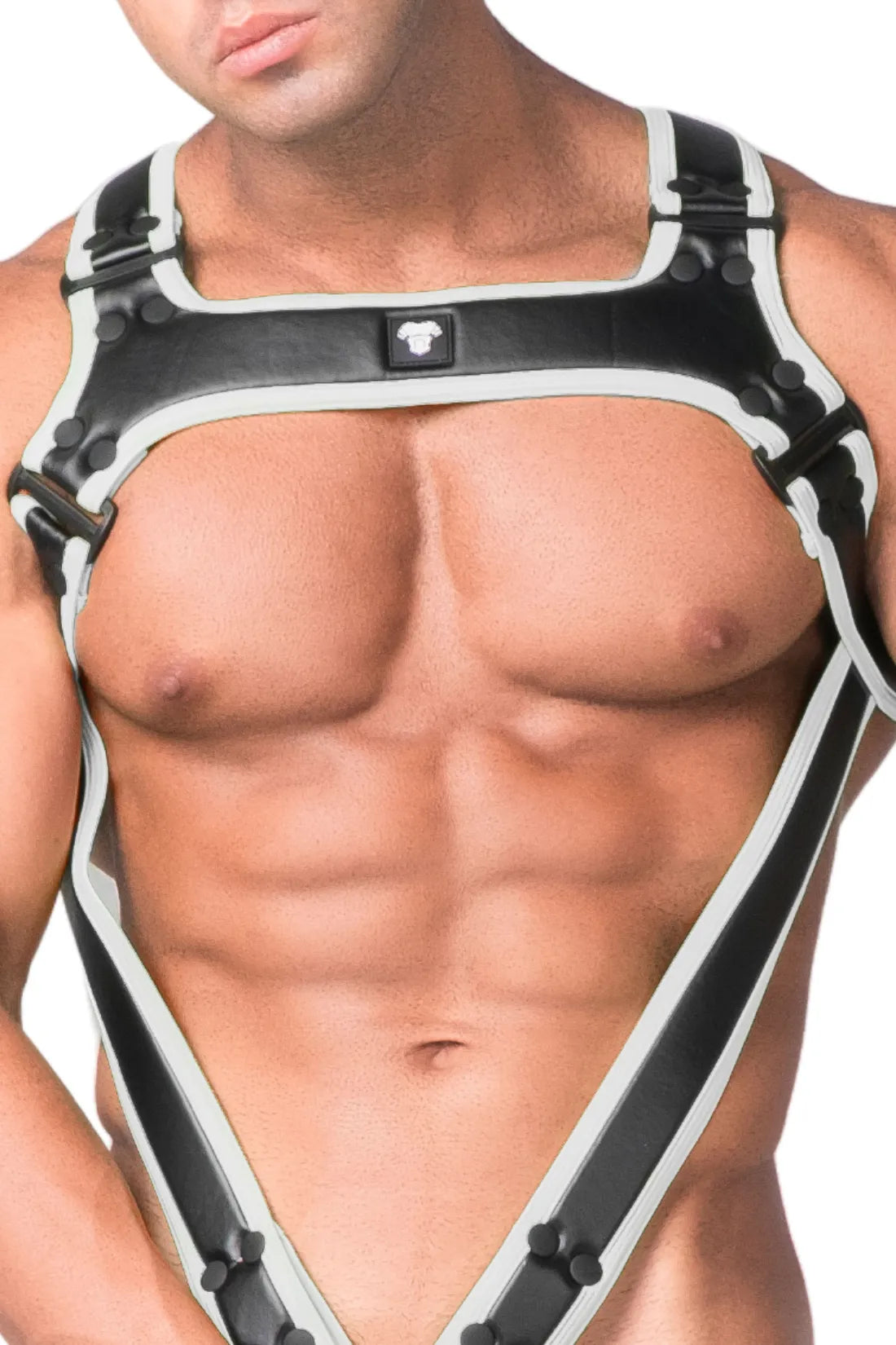 Youngero. Men's Body Harness. Black & White 'Neon'