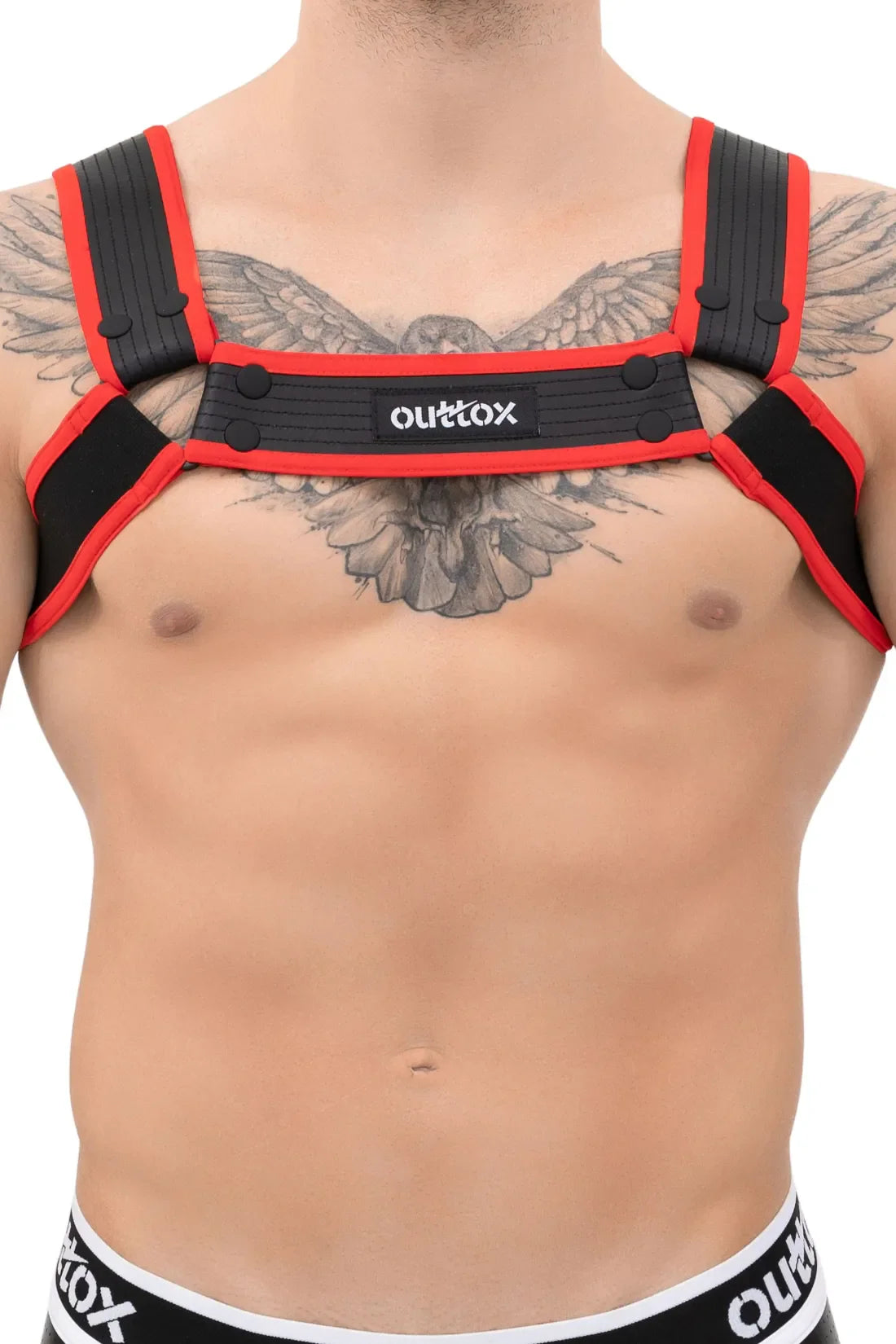 Outtox. Bulldog Harness com Snaps. Preto e Vermelho