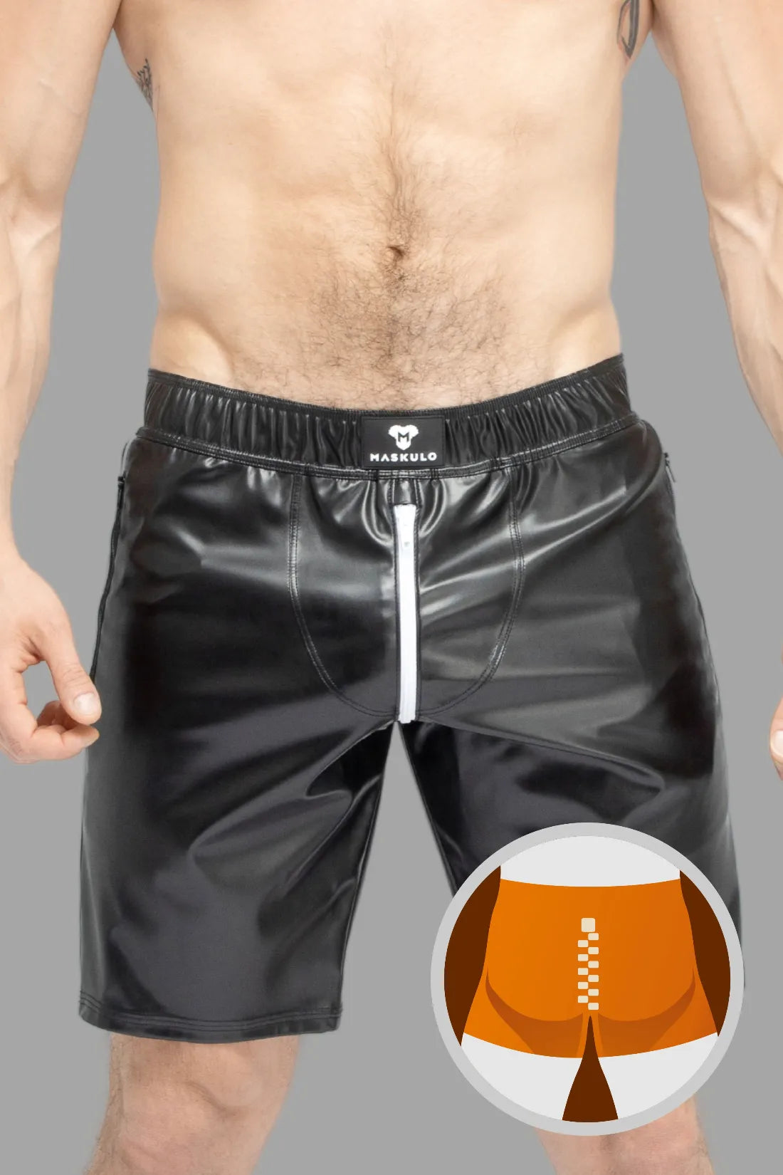 Skulla. Shorts de futebol em couro sintético. Preto e branco