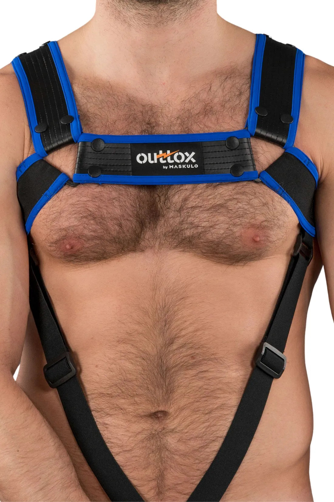 Outtox. Arnês de corpo com fechos. Preto e azul