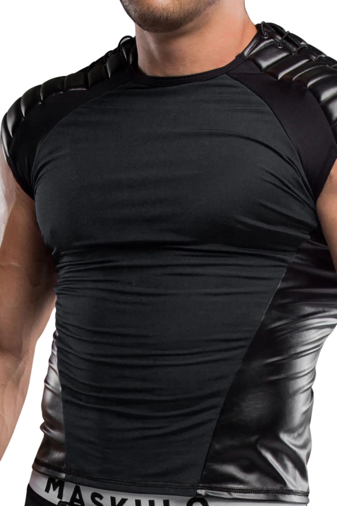 Top Masculino. Spandex. Laço de ombro. Preto