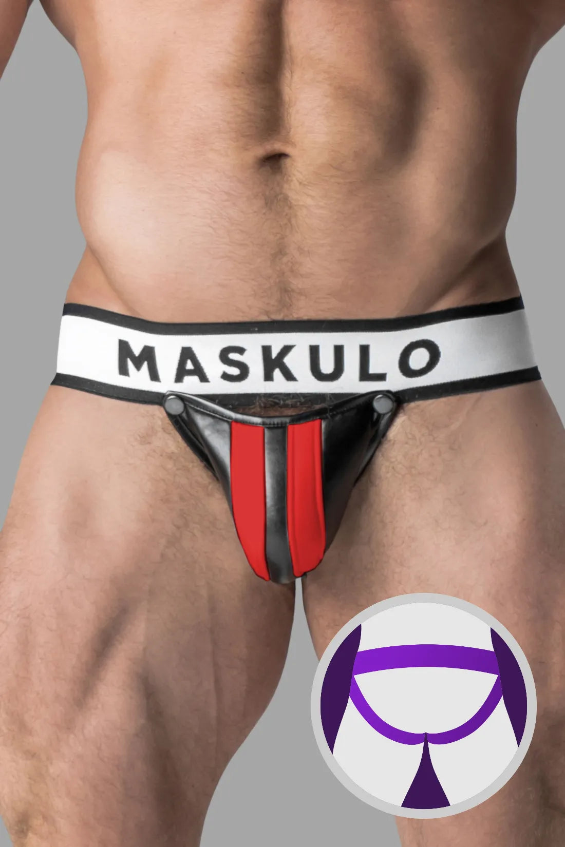 Deportista fetichista masculino. Bragueta desmontable. Negro+Rojo