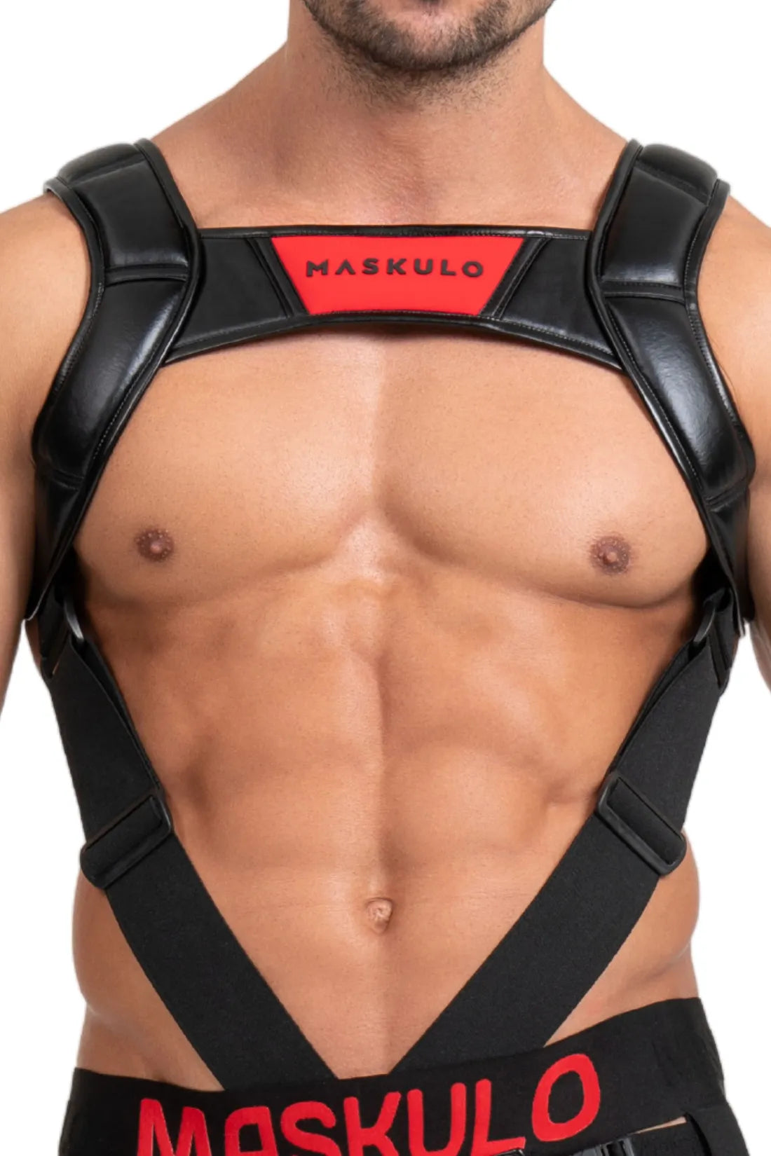 Arnês de corpo com efeito push-up. Preto e vermelho