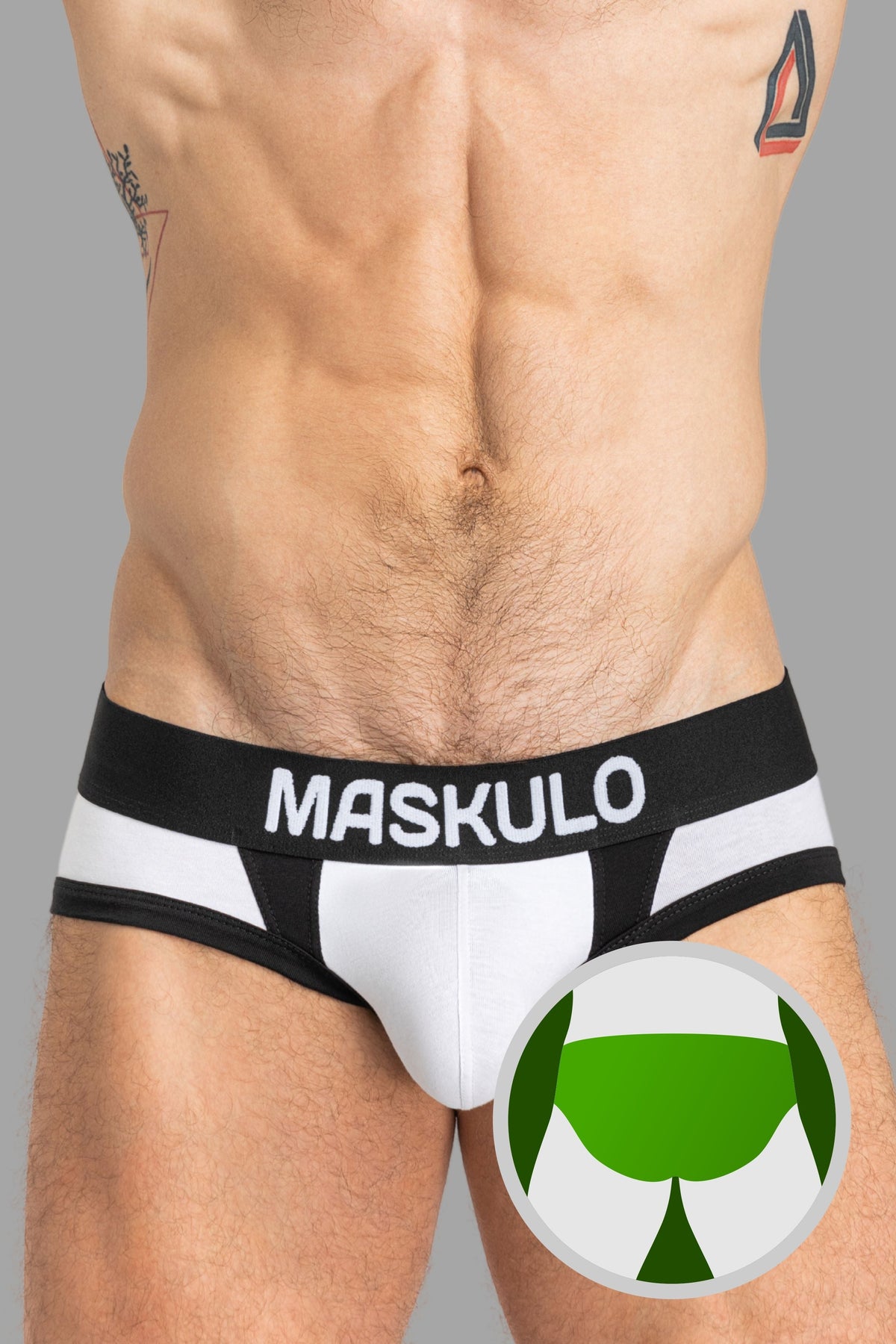 CAPTAIN-A Briefs with O-Inside-POUCH. White & Black