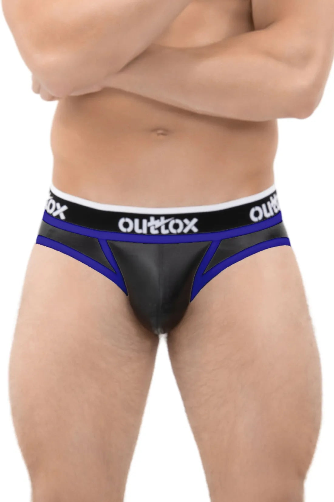 Outtox. Wrapped Rear Briefs with Snap Codpiece. Black & Blue 'Royal'