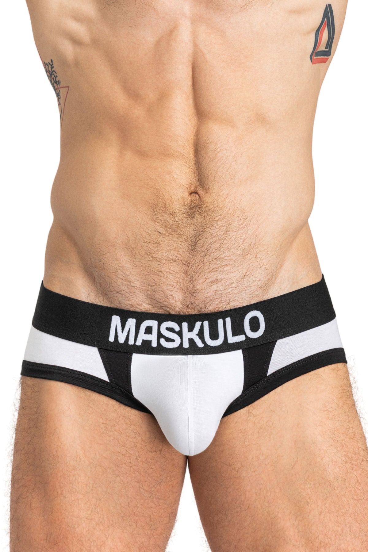 CAPTAIN-A Briefs with O-Inside-POUCH. White & Black