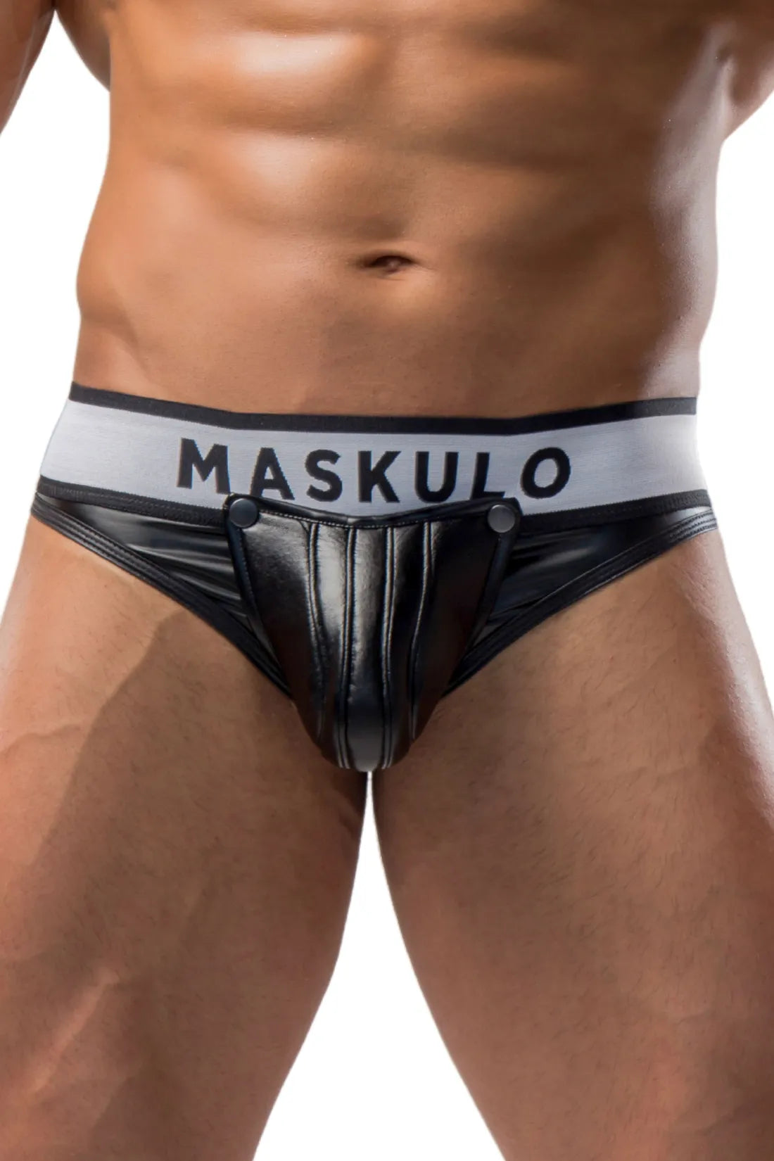 Armored. Tangas masculinas. Codpiece destacável. Preto