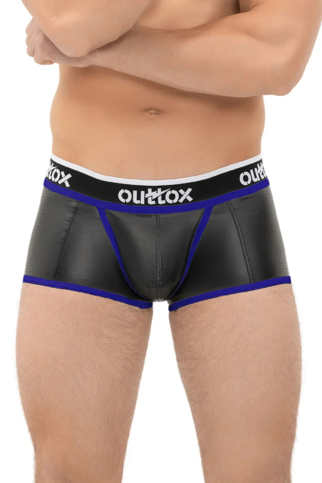 Outtox. Wrapped Rear Trunk Shorts with Snap Codpiece. Blue