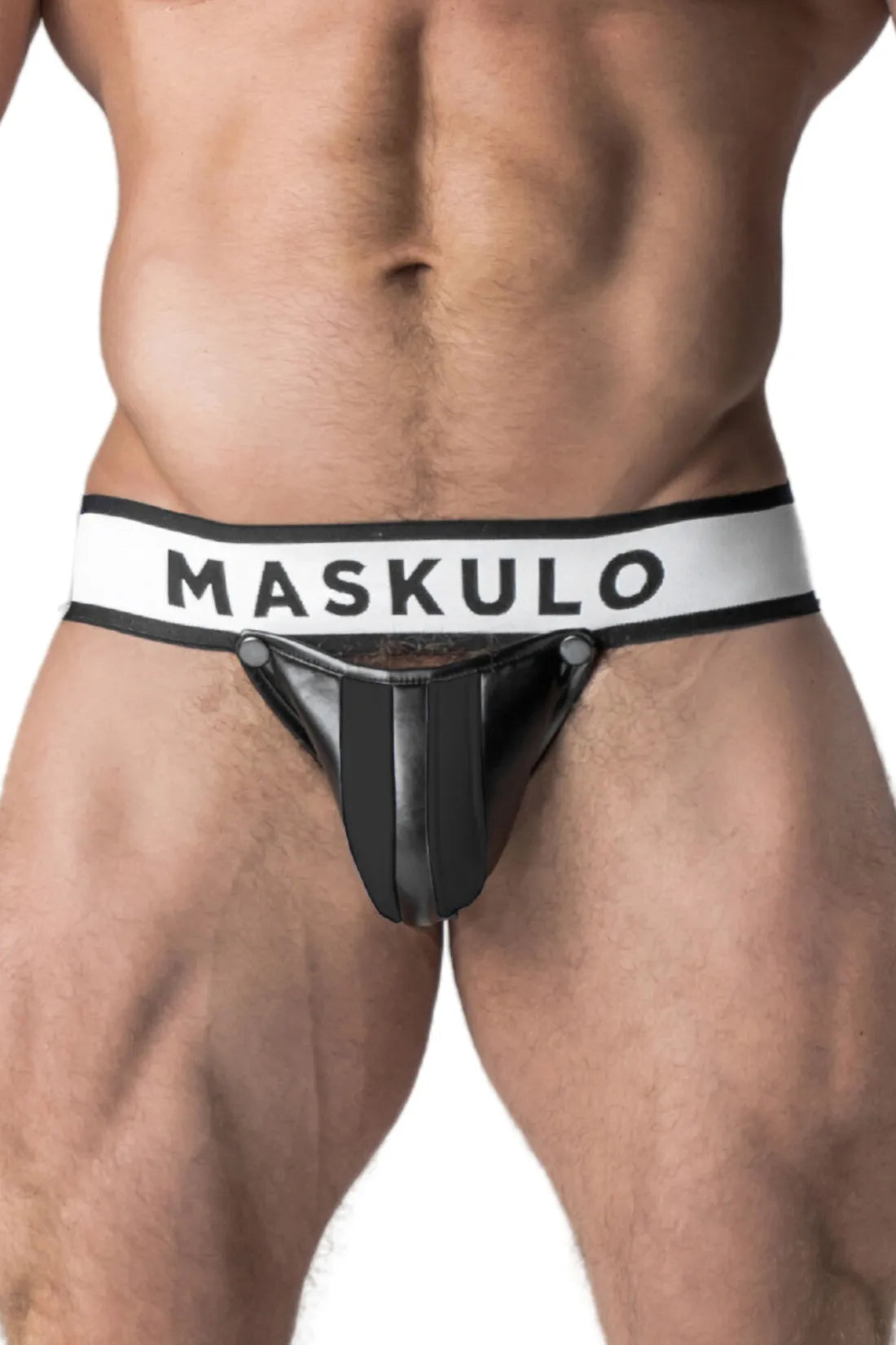 Jockstrap pour homme. Braguette amovible. Noir et blanc