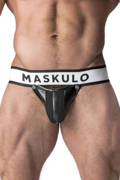 Jockstrap pour homme. Braguette amovible. Noir et blanc