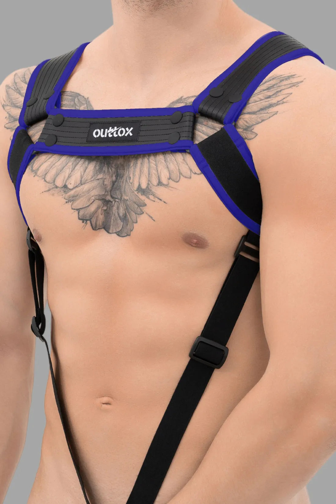 Outtox. Body Harness with Snaps. Black & Blue