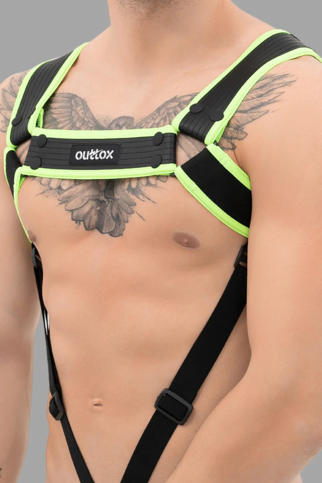 Outtox. Body Harness with Snaps. Black & Green 'Neon'