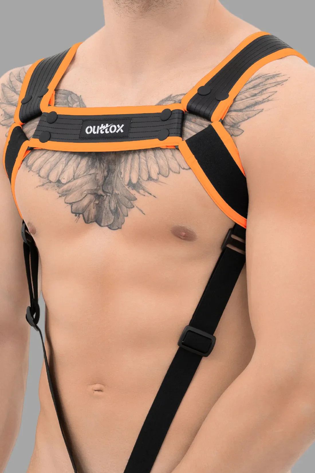 Outtox. Body Harness with Snaps. Black & Orange