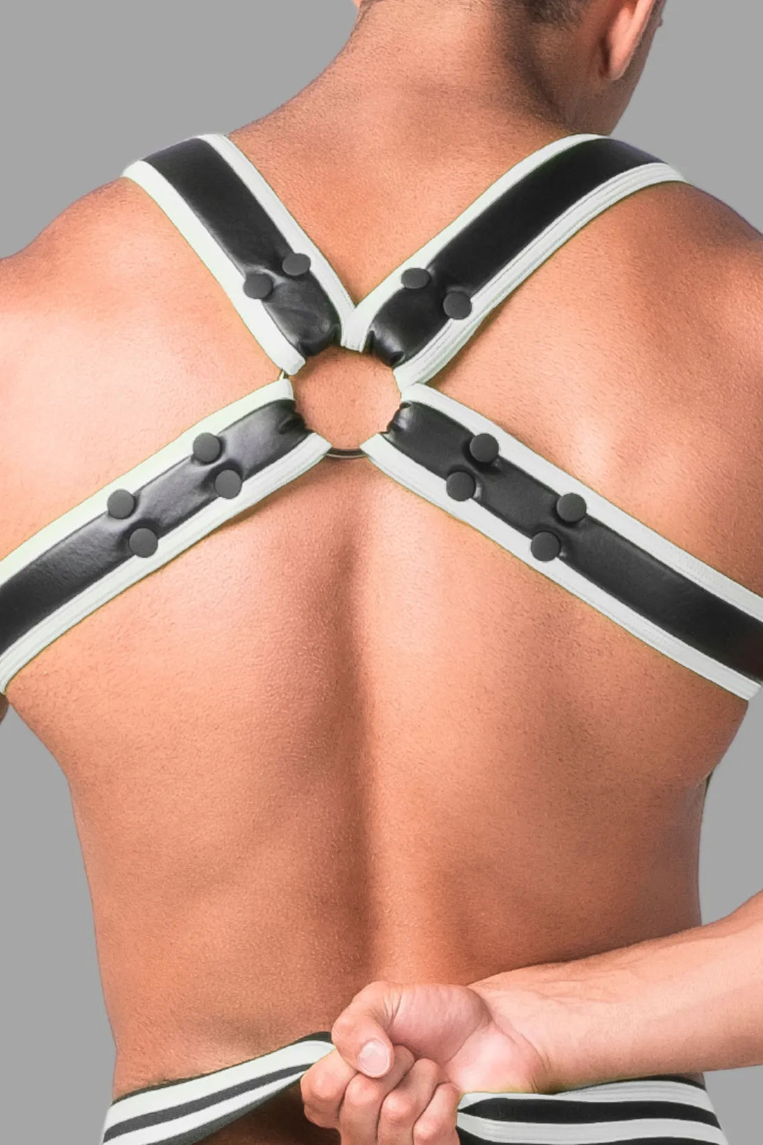 Youngero. Men's Body Harness. Black & White 'Neon'