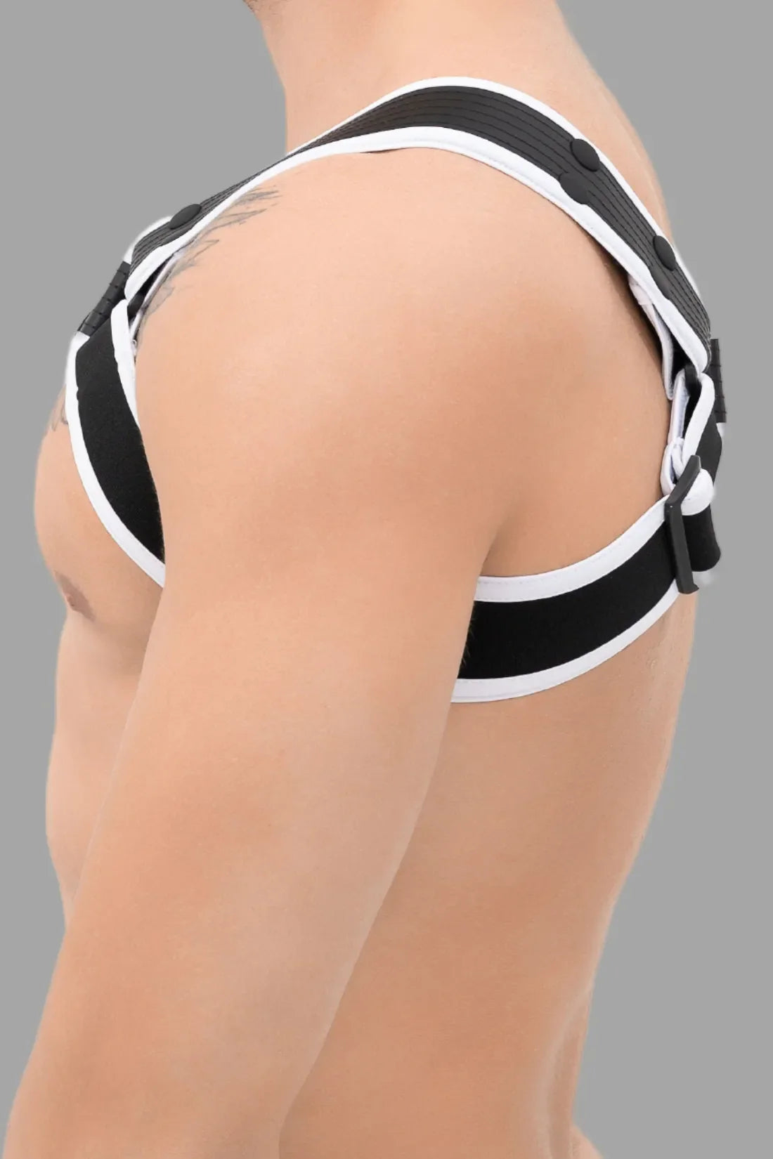 Outtox. Body Harness with Snaps. Black & White