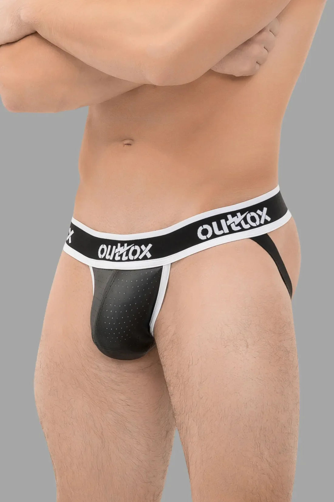 Outtox. Jock com Snap Codpiece. Preto e Branco