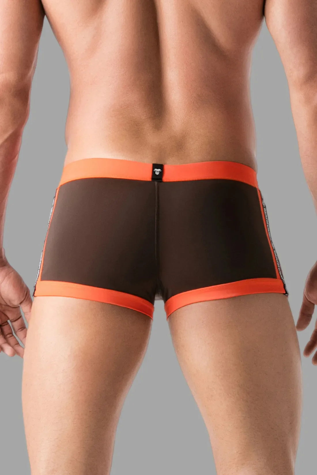 Swimming Trunk Shorts with Zip Imitation on the Front. Brown & Orange