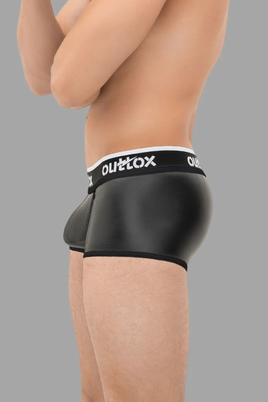 Outtox by Maskulo. Wrapped Rear Trunk Shorts with Snap Codpiece. Black