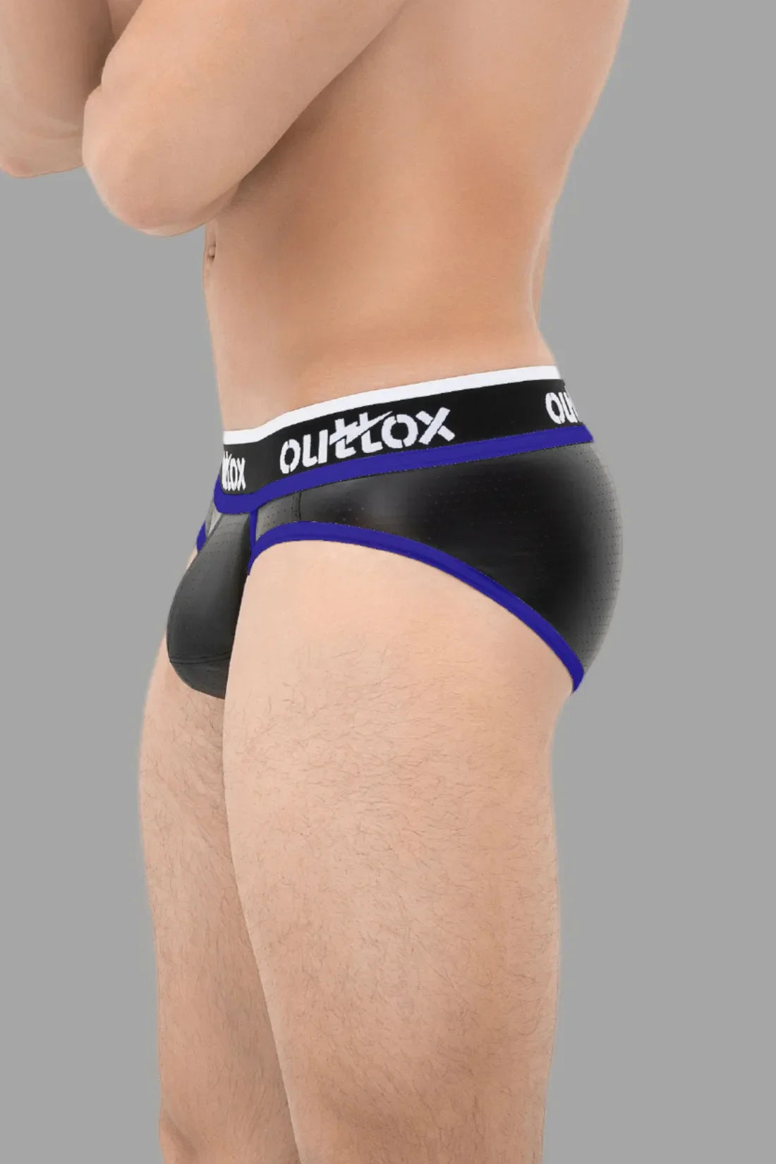 Outtox. Wrapped Rear Briefs with Snap Codpiece. Black & Blue 'Royal'