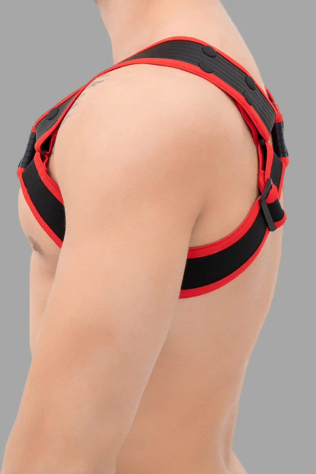 Outtox. Body Harness with Snaps. Black & Red