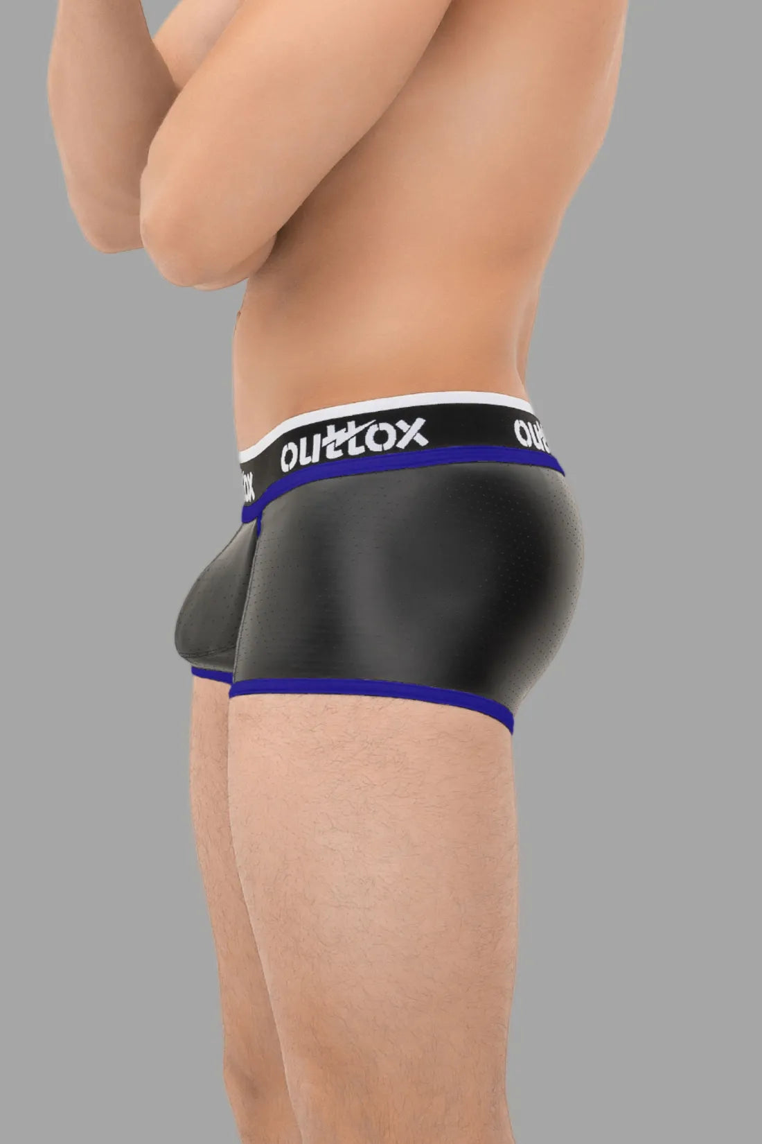 Outtox. Wrapped Rear Trunk Shorts with Snap Codpiece. Blue