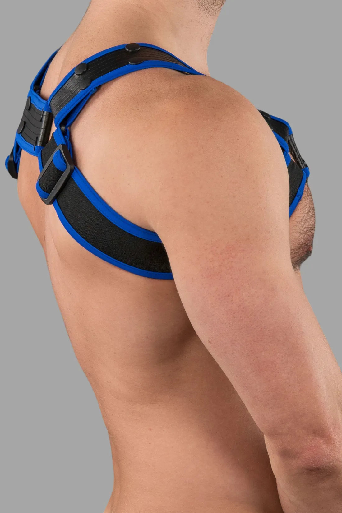 Outtox. Body Harness with Snaps. Black & Blue