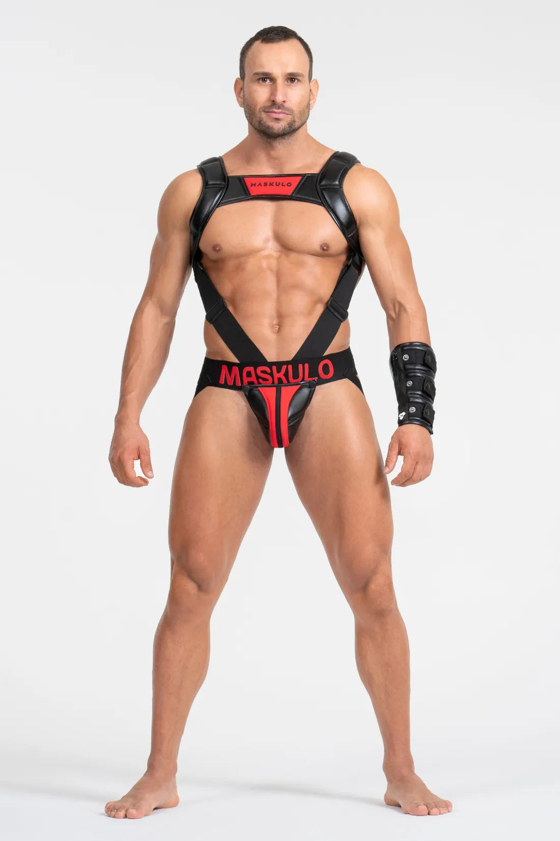 Body Harness by Maskulo with Push-up Effect. Black & Red