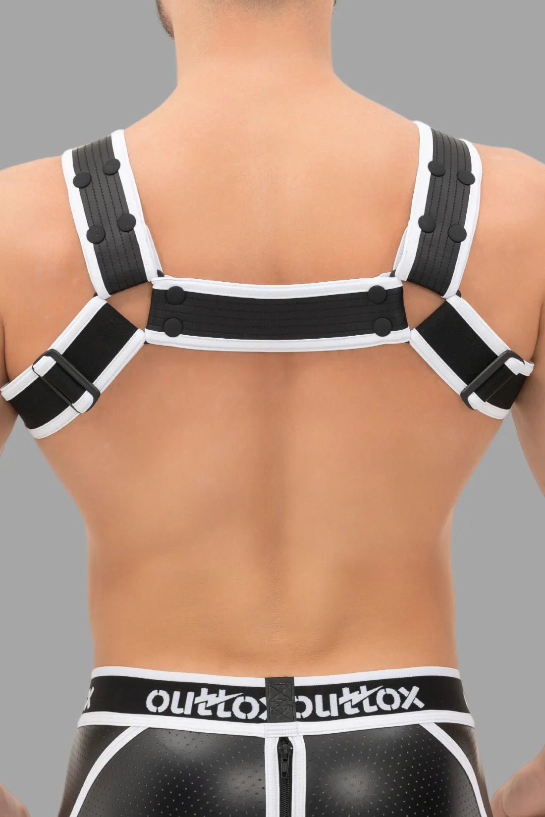 Outtox. Body Harness with Snaps. Black & White