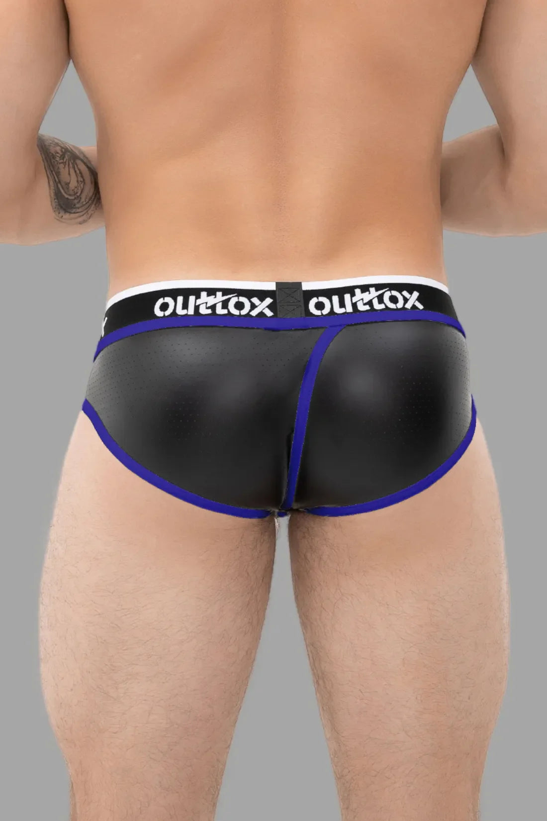 Outtox. Wrapped Rear Briefs with Snap Codpiece. Black & Blue 'Royal'