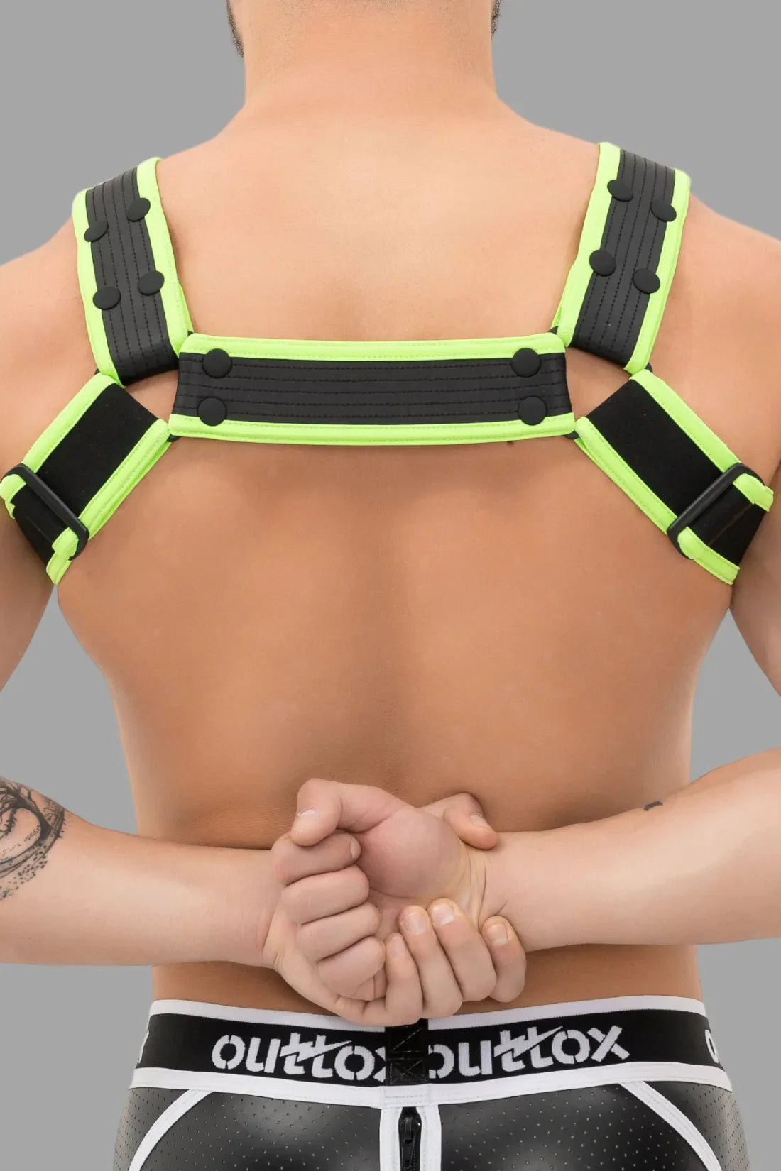 Outtox. Body Harness with Snaps. Black & Green 'Neon'