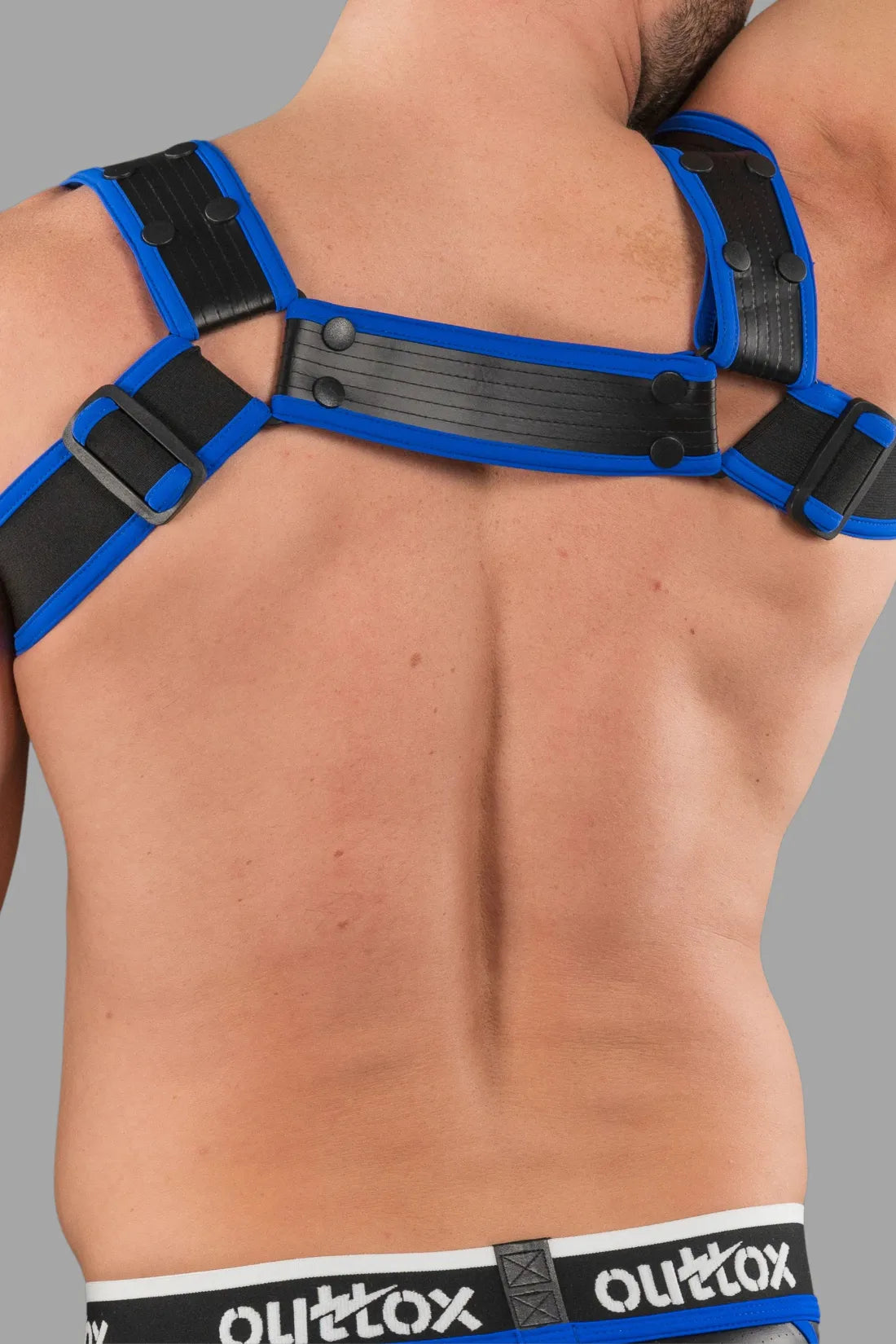 Outtox. Body Harness with Snaps. Black & Blue