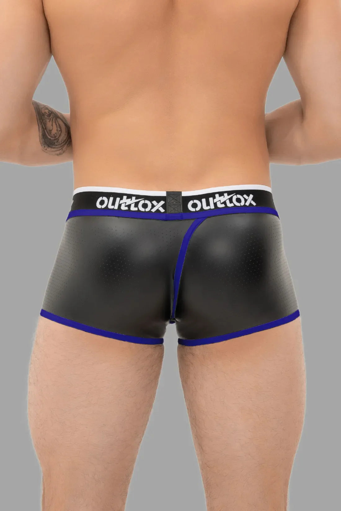 Outtox. Wrapped Rear Trunk Shorts with Snap Codpiece. Blue