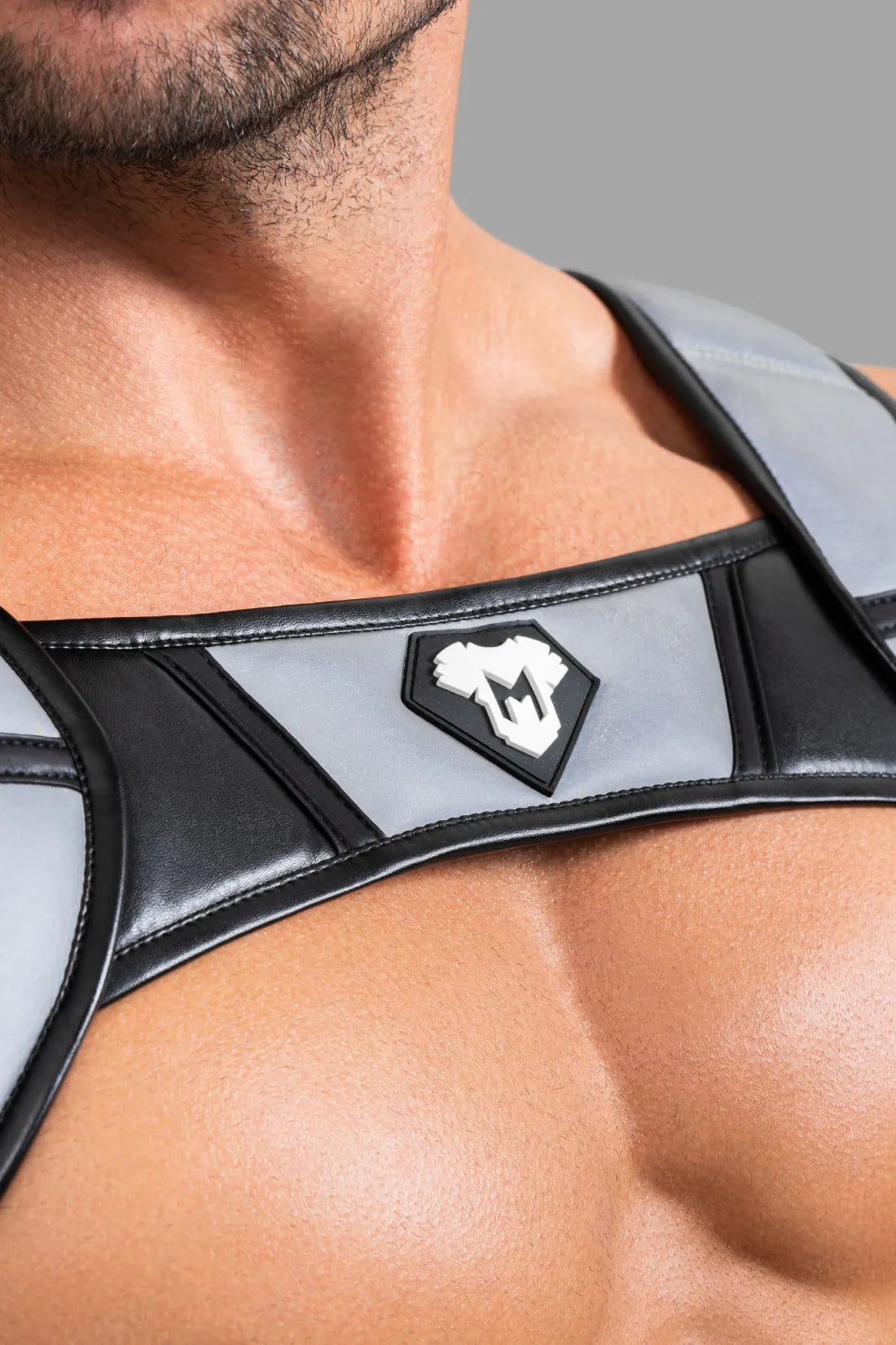 Body Harness with Push-up Effect. Black & Grey 'Reflective Light'