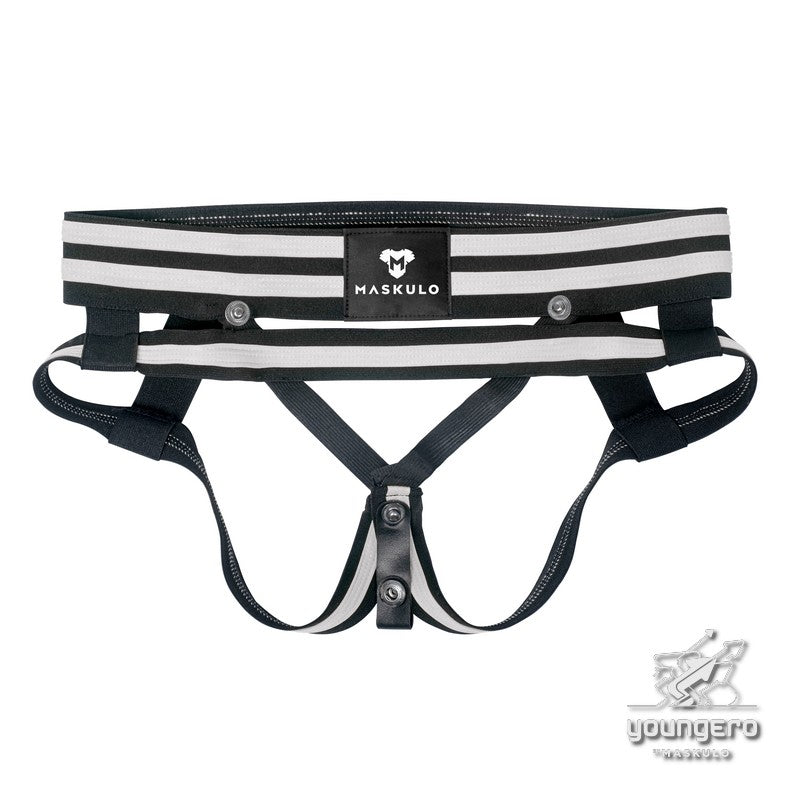 Youngero Generation Y. Men's Fetish Jock. Codpiece. Black+White 'Neon'