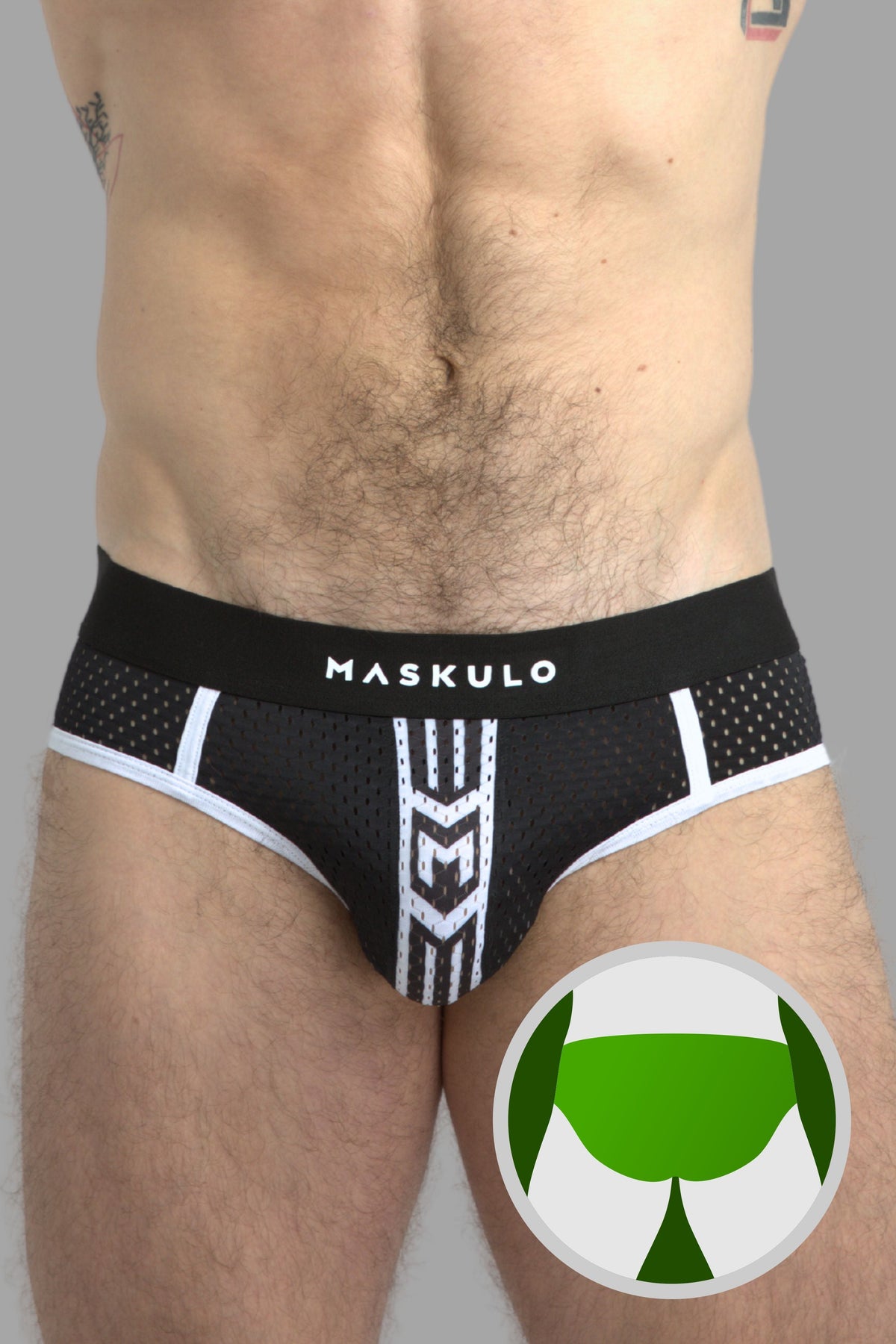 Printed Mesh Briefs. Black & White