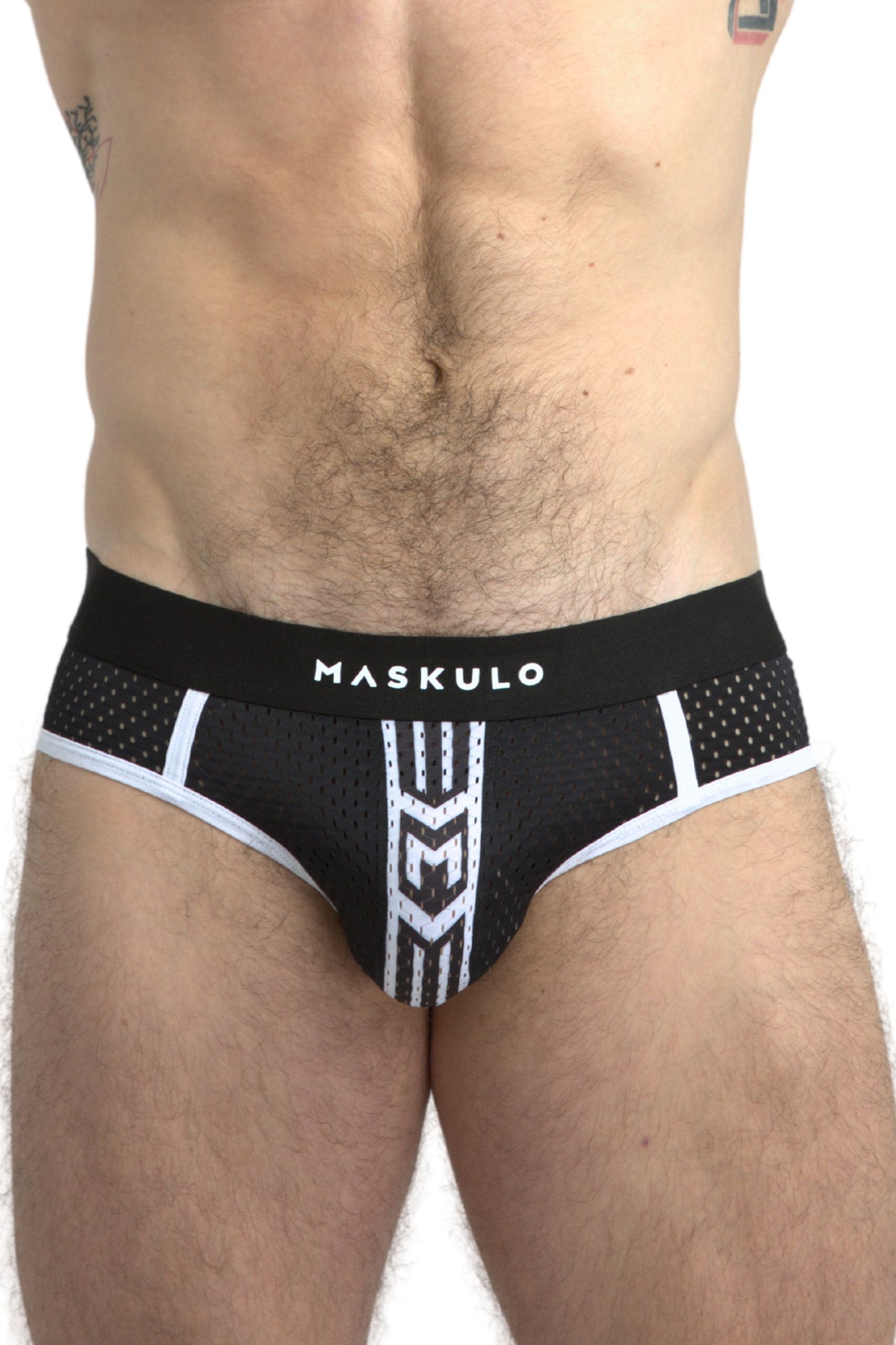 Printed Mesh Briefs. Black & White