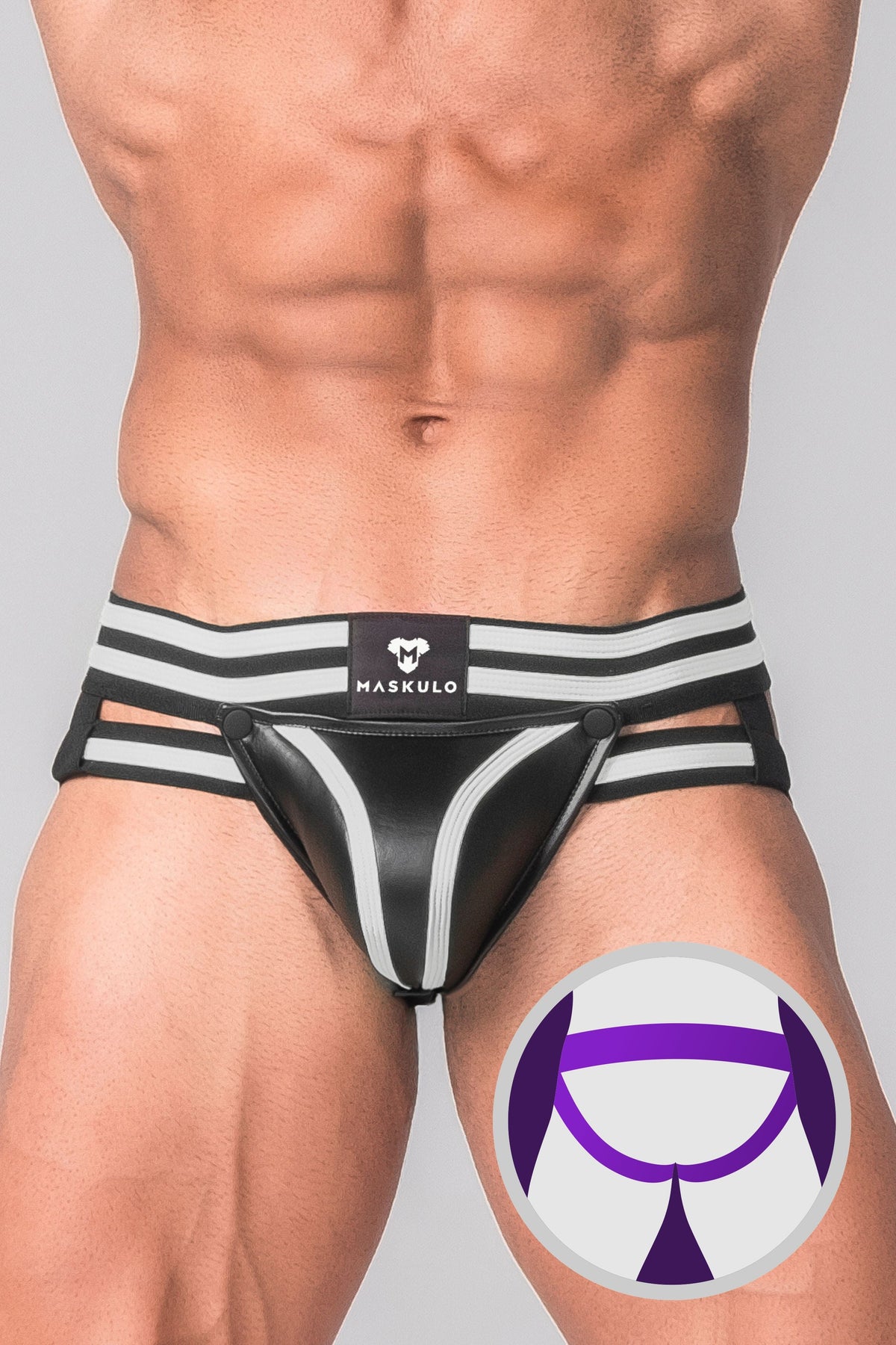 Youngero Generation Y. Men's Fetish Jock. Codpiece. Black+White 'Neon'