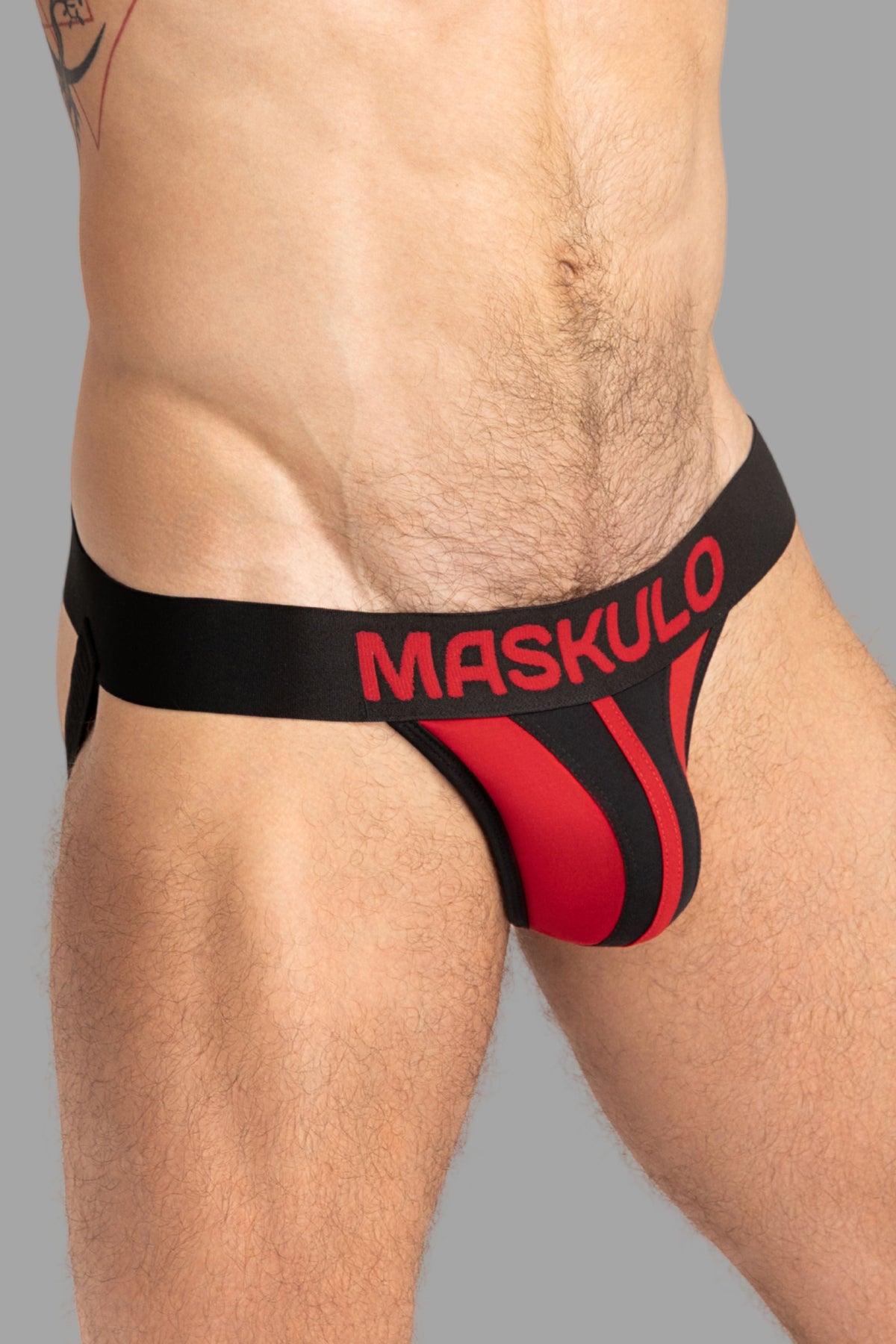 TIGER Jock com POUCH-SNAP. Preto e Vermelho