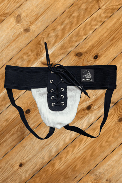 Ken Gridd-Iron, American Football Jockstrap. Zwart + Wit